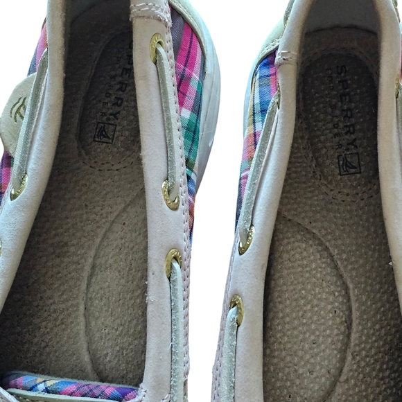Sperry Topsiders Angelfish light Pink Leather Pink Plaid Boat Shoes - Picture 7 of 8